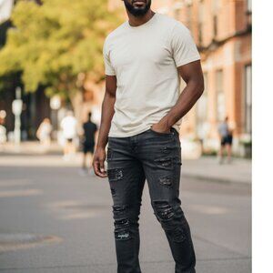 Gods Masterful Children Skinny Jeans Mens 40x34 Black Distressed Stretch Edgy